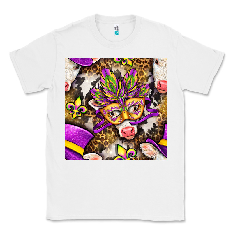 Mardi Gras Cow With Carnival Mask Seamless Pattern Classic Tee by BundleAndBundleShop | Teevron