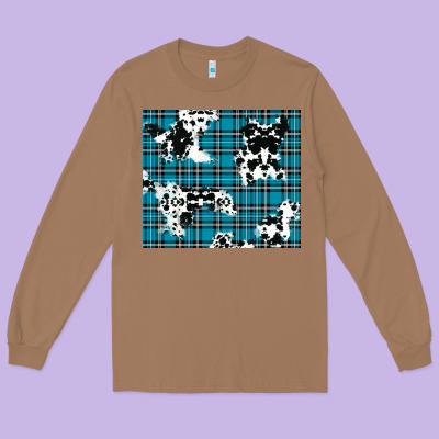 Winter Plaid And Cowhide Pattern Long Sleeve Tee Designed By Ranaportraitstore