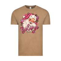 Vintage Coffee believe pink christmas santa claus Vintage Tee - MaliasSmallBusiness