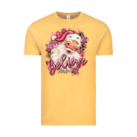 Vintage Mustard believe pink christmas santa claus Vintage Tee - MaliasSmallBusiness