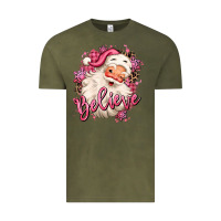 Vintage Olive believe pink christmas santa claus Vintage Tee - MaliasSmallBusiness