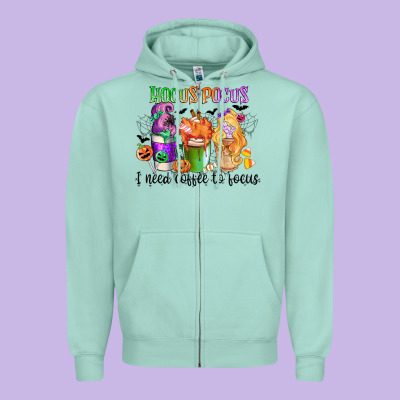 Hocus Pocus I Need Coffee To Focus Zipper Hoodie Designed By Cowgirlartshop