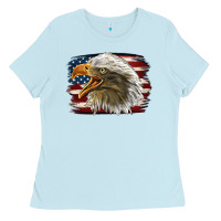 Baby Blue American Flag Eagle Ladies Tee - LillyAllenDesigns
