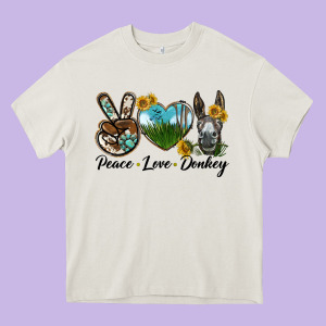 Peace Love Donkey Head Heavy Core Tee Designed By Lillyallendesigns