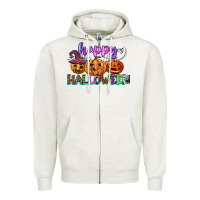Oatmeal Heather happy halloween Zipper Hoodie - CowGirlArtShop