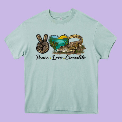 Peace Love Crocodile Heavy Core Tee Designed By Lillyallendesigns