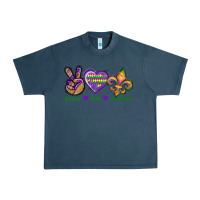 Midnight Navy Peace Love Mardi Gras Urban Heavy Tee - BundleAndBundleShop
