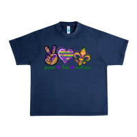 Navy Peace Love Mardi Gras Urban Heavy Tee - BundleAndBundleShop
