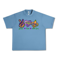 Pebble Blue Peace Love Mardi Gras Urban Heavy Tee - BundleAndBundleShop