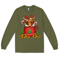 Army Green hot coco christmas highland cow Long Sleeve Tee - Jasminsmagicworld
