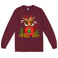 Burgundy hot coco christmas highland cow Long Sleeve Tee - Jasminsmagicworld