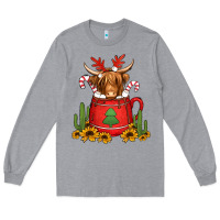 Heather Grey hot coco christmas highland cow Long Sleeve Tee - Jasminsmagicworld