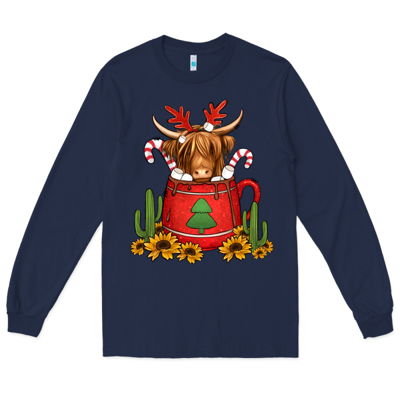 Hot Coco Christmas Highland Cow Long Sleeve Tee by Jasminsmagicworld | Teevron