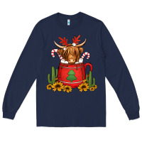 Navy hot coco christmas highland cow Long Sleeve Tee - Jasminsmagicworld