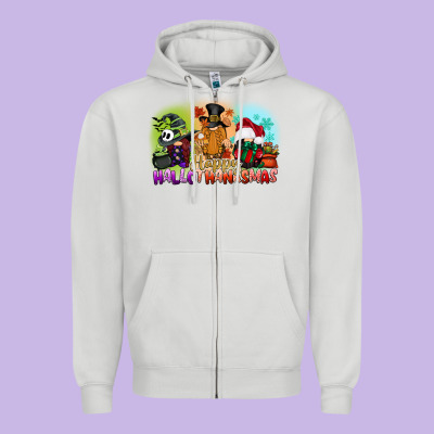 Happy Hallothanksmas Gnomes Zipper Hoodie Designed By Cowgirlartshop