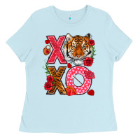Baby Blue xoxo with tiger Ladies Tee - NancyCooperArtShop