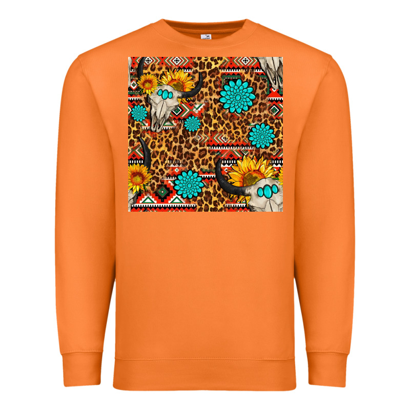 Western Aztec Bull Skull Seamless Pattern Premium Sweatshirt by FaDigitalArtStudio | Teevron