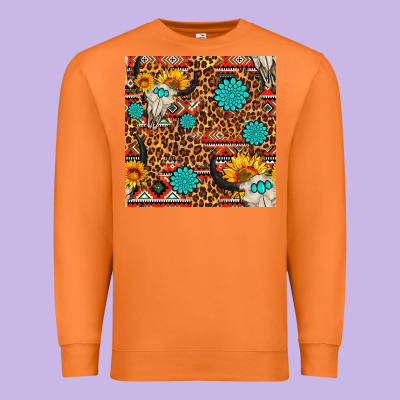 Western Aztec Bull Skull Seamless Pattern Premium Sweatshirt Designed By Fadigitalartstudio