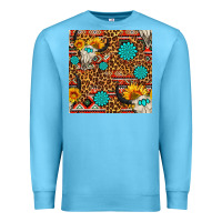 Ocean Blue western aztec bull skull seamless pattern Premium Sweatshirt - FaDigitalArtStudio