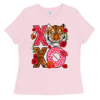 Bubblegum Pink xoxo with tiger Ladies Tee - NancyCooperArtShop