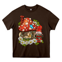 Chocolate Brown welcome gnome ladybug Heavy Core Tee - BarkalooDesign