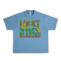 Pebble Blue Lucky And Blessed St Patricks Urban Heavy Tee - BundleAndBundleShop