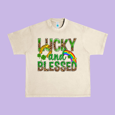 Lucky And Blessed St Patricks Urban Heavy Tee Designed By Bundleandbundleshop