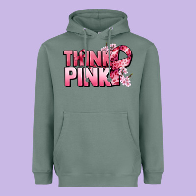 Think Pink Cancer Awareness Heavyweight Hoodie Designed By Fadigitalartstudio