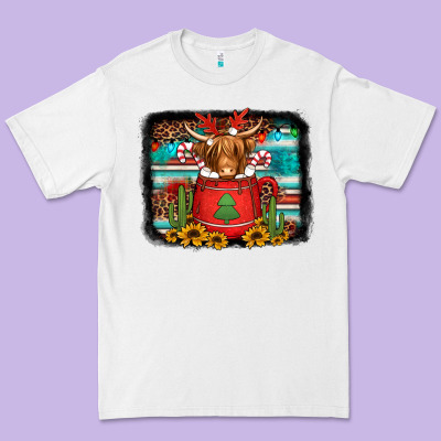 Hot Coco Christmas Highland Cow With Background Premium Tee Designed By Jasminsmagicworld