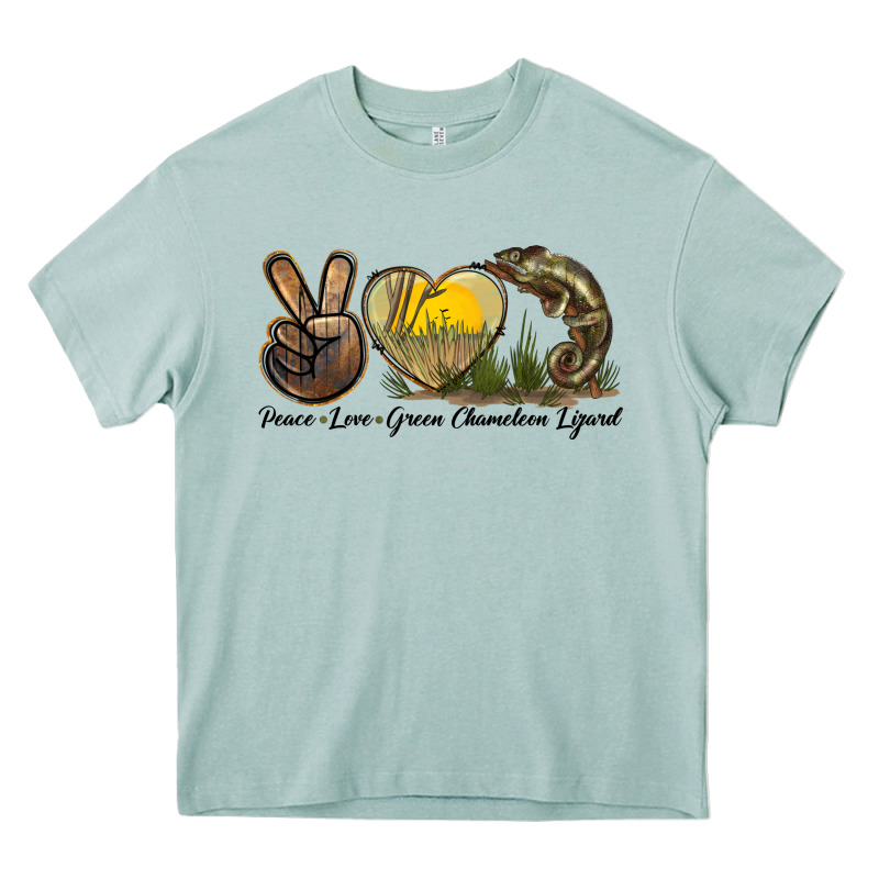 Peace Love Green Chameleon Lizard Heavy Core Tee by LillyAllenDesigns | Teevron