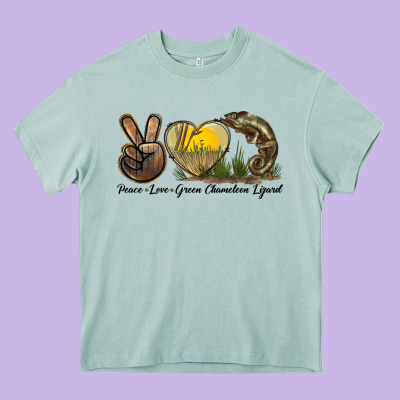 Peace Love Green Chameleon Lizard Heavy Core Tee Designed By Lillyallendesigns