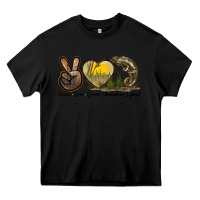 Black Peace Love Green Chameleon Lizard Heavy Core Tee - LillyAllenDesigns