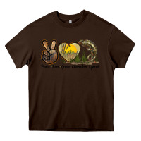 Chocolate Brown Peace Love Green Chameleon Lizard Heavy Core Tee - LillyAllenDesigns