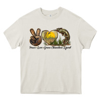 Cream Peace Love Green Chameleon Lizard Heavy Core Tee - LillyAllenDesigns