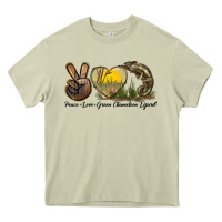 Mossy Peace Love Green Chameleon Lizard Heavy Core Tee - LillyAllenDesigns