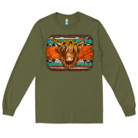 Army Green highland cow western background Long Sleeve Tee - Jasminsmagicworld