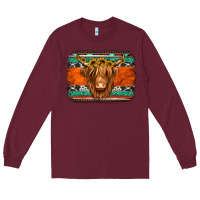 Burgundy highland cow western background Long Sleeve Tee - Jasminsmagicworld