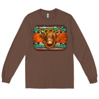 Chestnut highland cow western background Long Sleeve Tee - Jasminsmagicworld