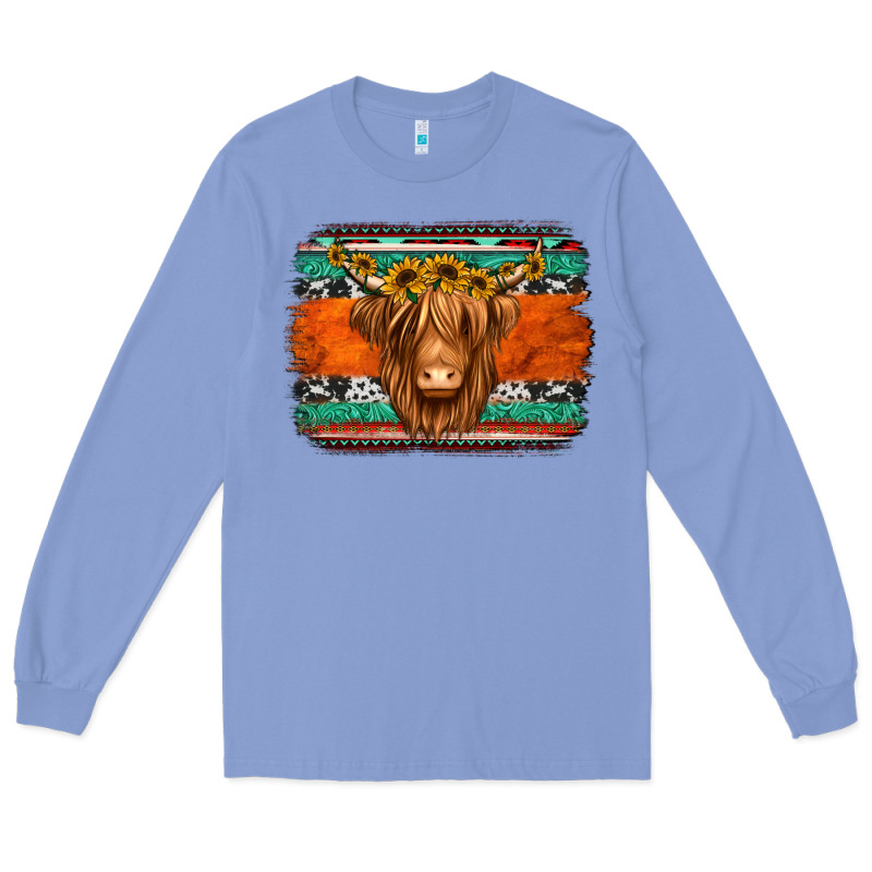 Highland Cow Western Background Long Sleeve Tee by Jasminsmagicworld | Teevron