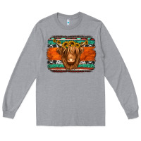 Heather Grey highland cow western background Long Sleeve Tee - Jasminsmagicworld