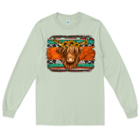 Matcha highland cow western background Long Sleeve Tee - Jasminsmagicworld