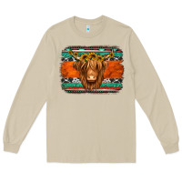 Mushroom highland cow western background Long Sleeve Tee - Jasminsmagicworld