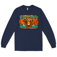 Navy highland cow western background Long Sleeve Tee - Jasminsmagicworld