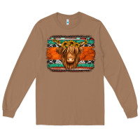 Toasted Coconut highland cow western background Long Sleeve Tee - Jasminsmagicworld