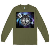 Army Green wolf and full moon Long Sleeve Tee - RanaPortraitStore