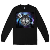 Black wolf and full moon Long Sleeve Tee - RanaPortraitStore
