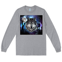 Heather Grey wolf and full moon Long Sleeve Tee - RanaPortraitStore