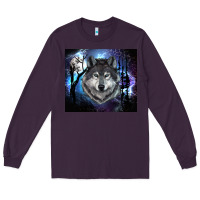 Plum wolf and full moon Long Sleeve Tee - RanaPortraitStore