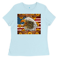 Baby Blue American Flag Eagle Ladies Tee - LillyAllenDesigns