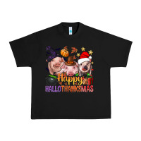 Black Happy Hallothanksmas Pigs Urban Heavy Tee - BundleAndBundleShop